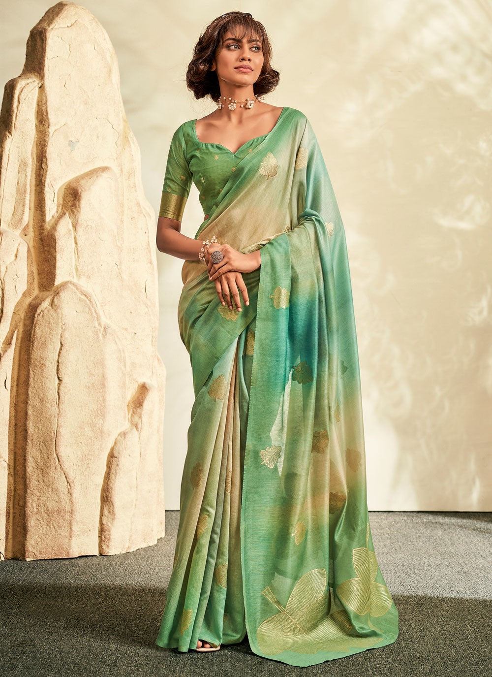 Trendy Printed Khadi Saree - S5523