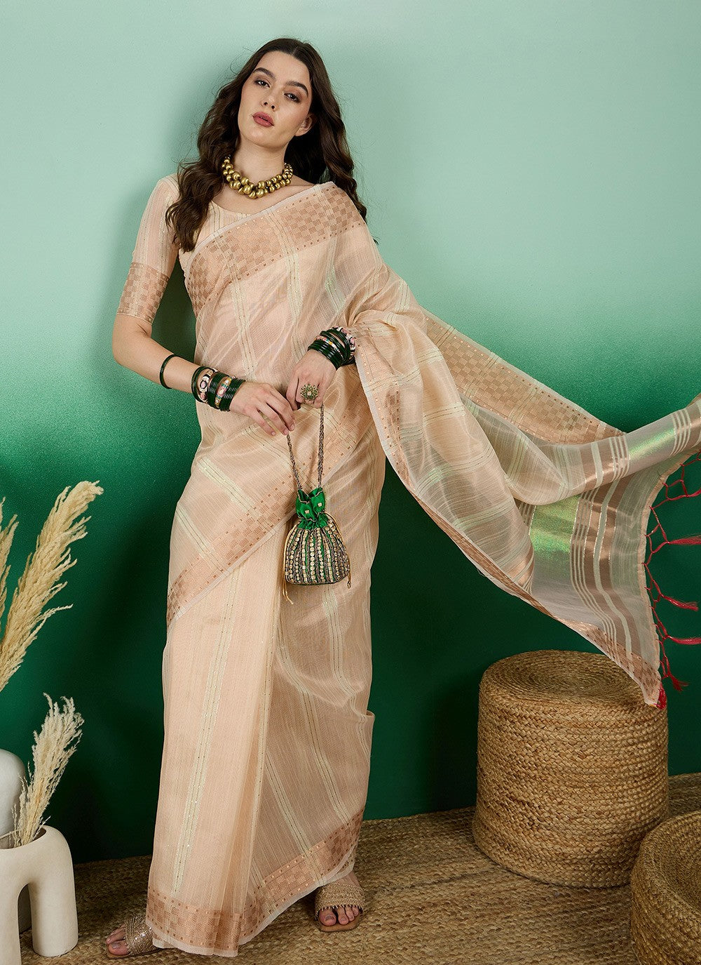 Classic Woven Khadi, Organza Saree - S7260