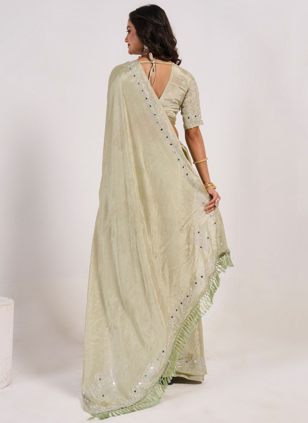 Classic Saree Mirror Khaki Chinon Saree S13059