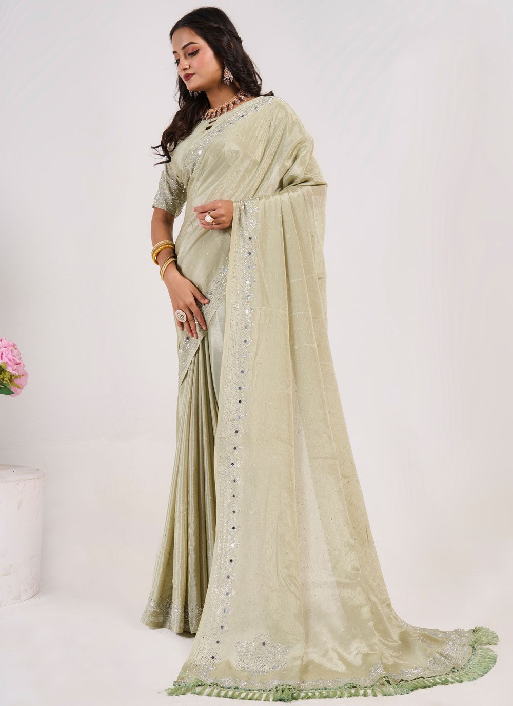 Classic Saree Mirror Khaki Chinon Saree S13059