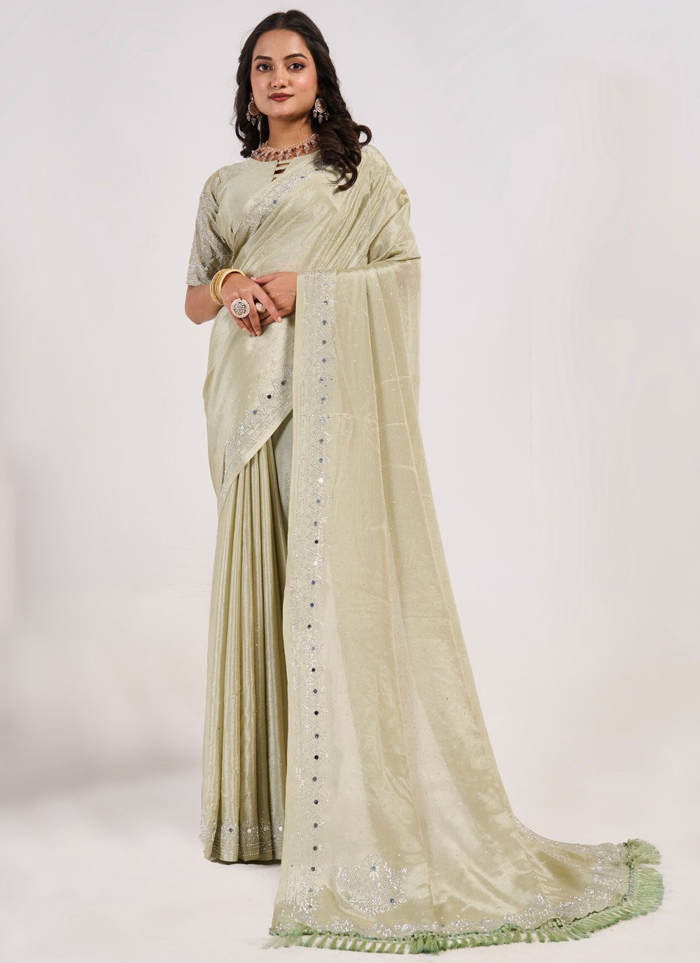 Classic Saree Mirror Khaki Chinon Saree S13059