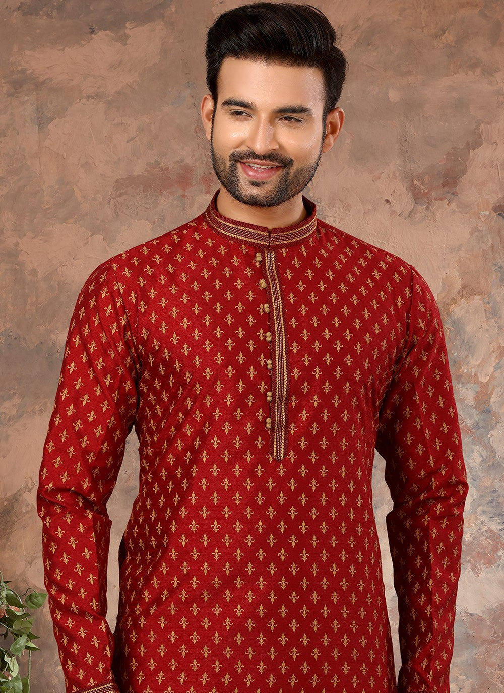 Digital Print Silk Maroon Kurta - M5650