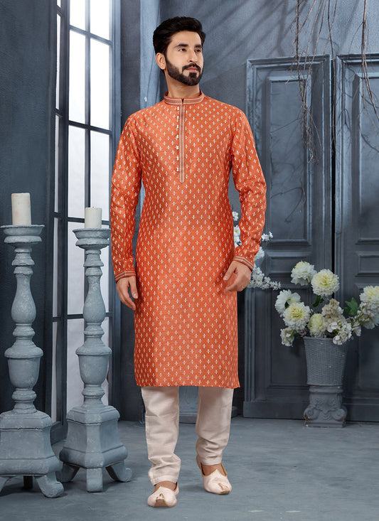 Digital Print Silk Orange Kurta - M5628