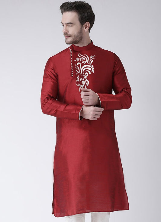 Embroidered Art Dupion Silk Maroon Kurta - M4240