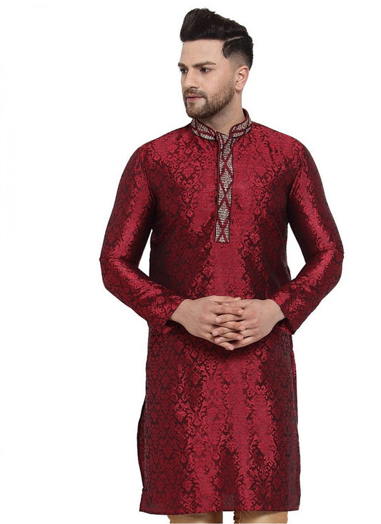 Embroidered Banarasi Silk Maroon Kurta - M1608