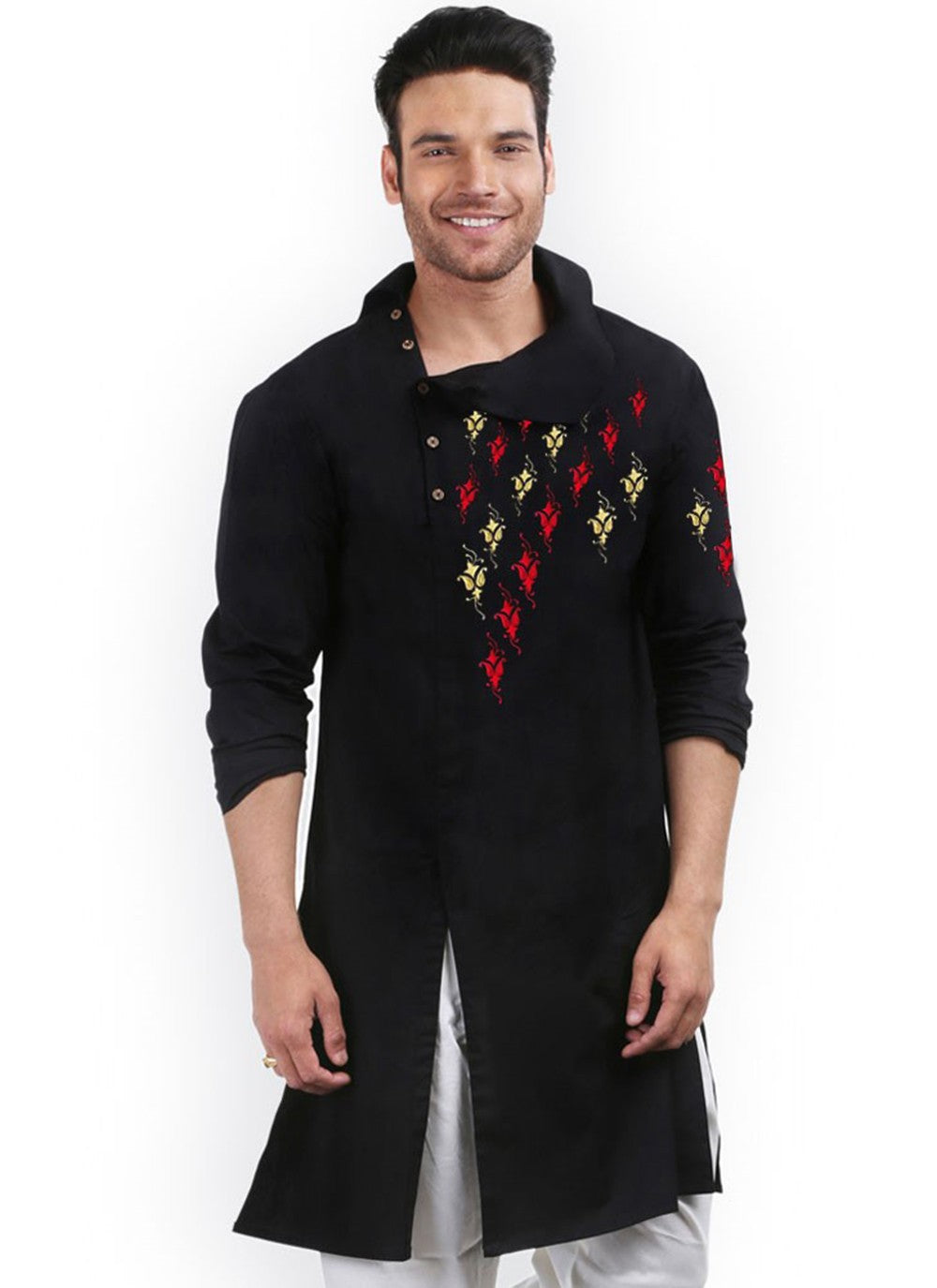 Embroidered Cotton Black Kurta - M2341