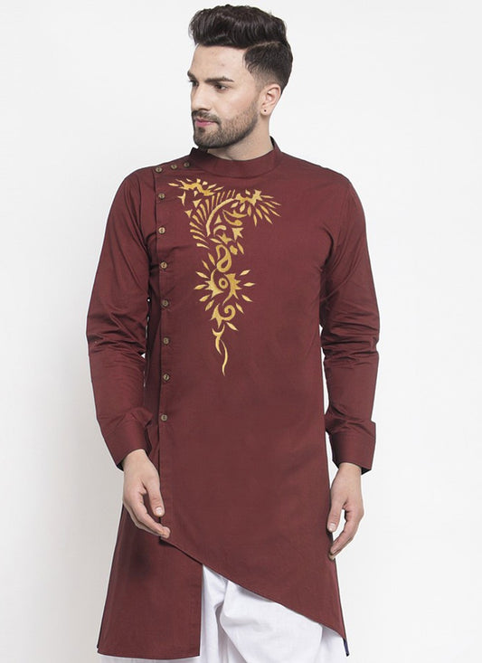 Embroidered Polly Cotton Maroon Kurta - M2096