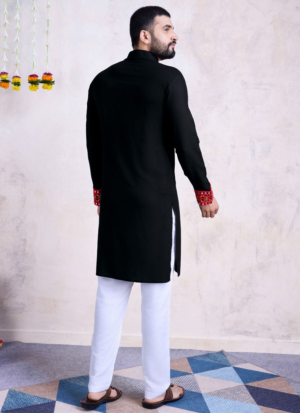 Fancy Work Rayon Black Kurta - M8535