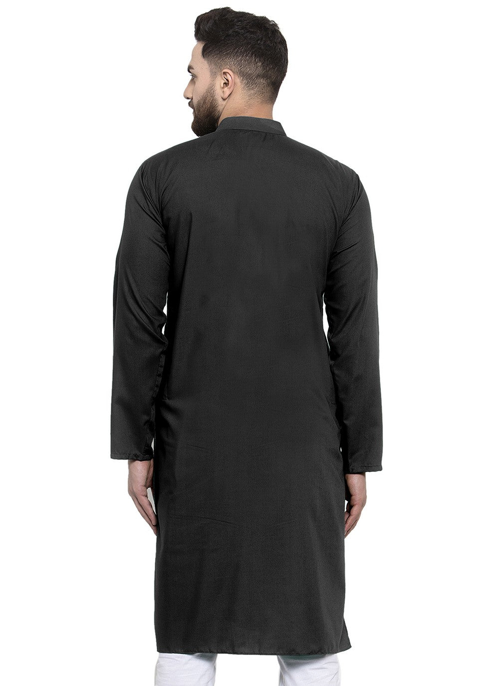 Machine Embroidery Blended Cotton Black Kurta - M5655