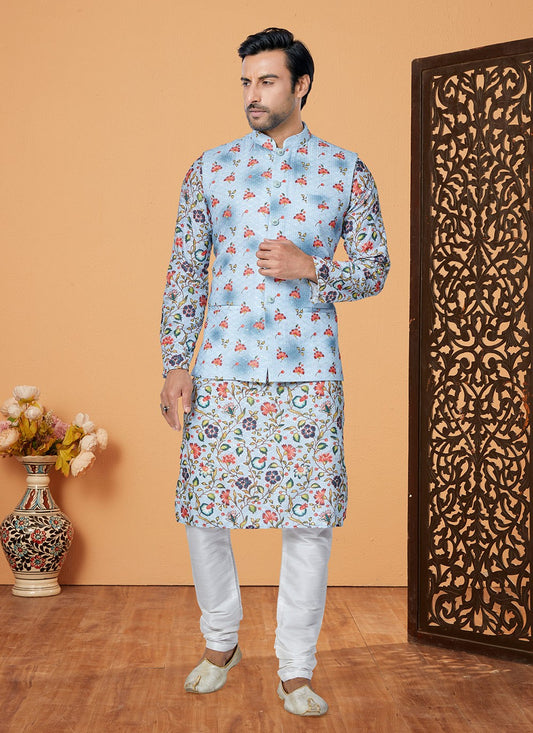Embroidered Polyester Multi Colour Kurta Payjama With Jacket - M5552