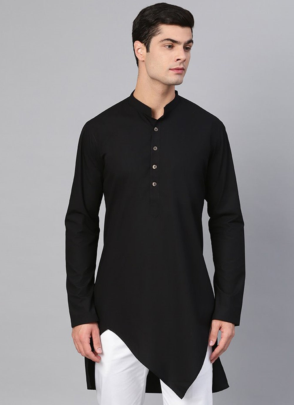 Plain Cotton Black Kurta - M1947