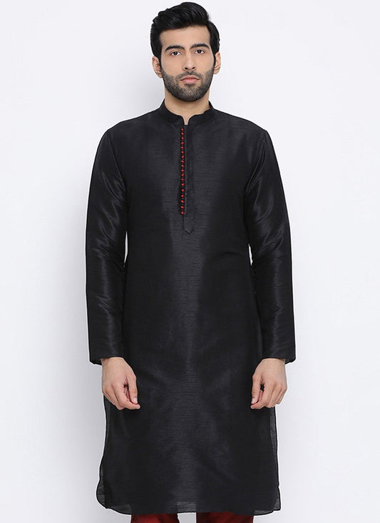Plain Dupion Silk Black Kurta - M1998