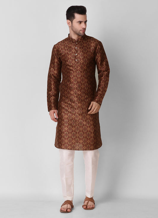 Digital Print Art Silk Maroon Kurta Pyjama - M3115