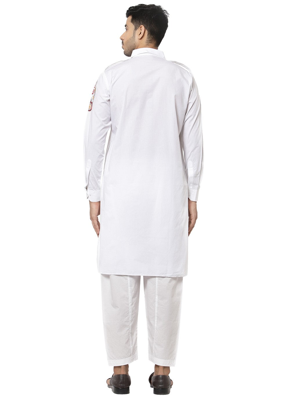 Embroidered Cotton Off White Kurta Pyjama - M3195