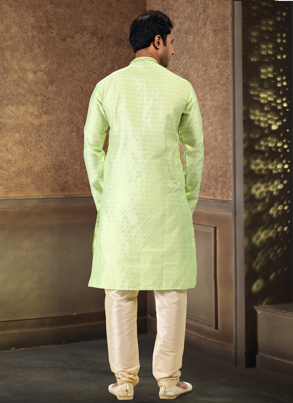 Fancy Work Art Silk, Jacquard Green Kurta Pyjama - M4871