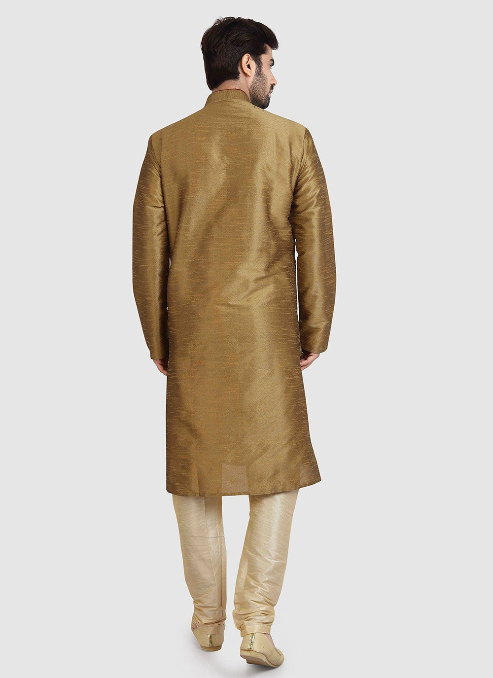 Plain Art Silk Beige Kurta Pyjama - M3423