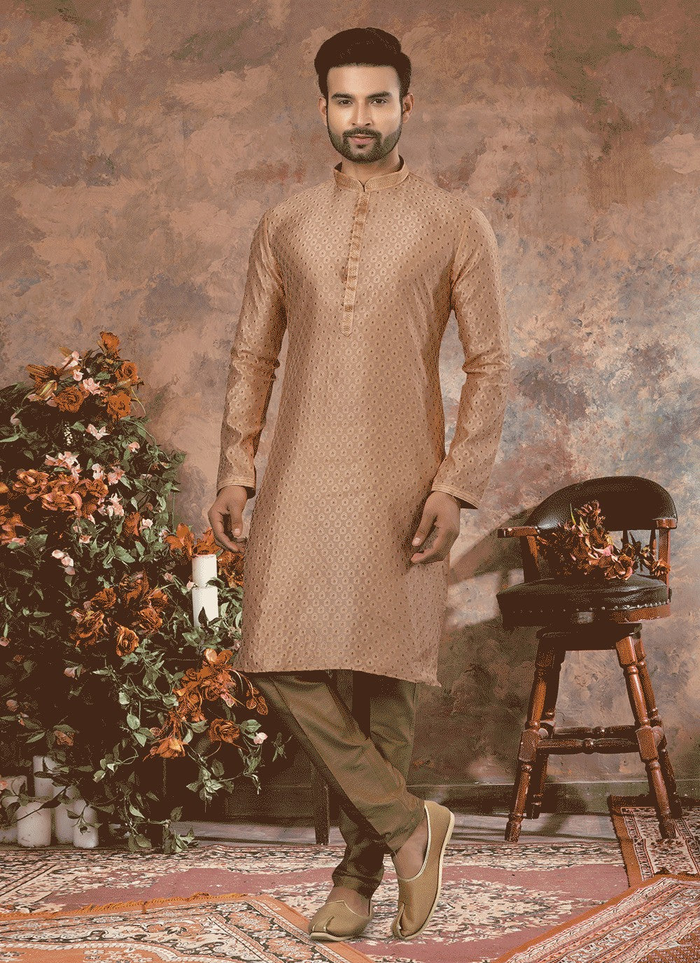 Thread Jacquard Brown Kurta - M5617