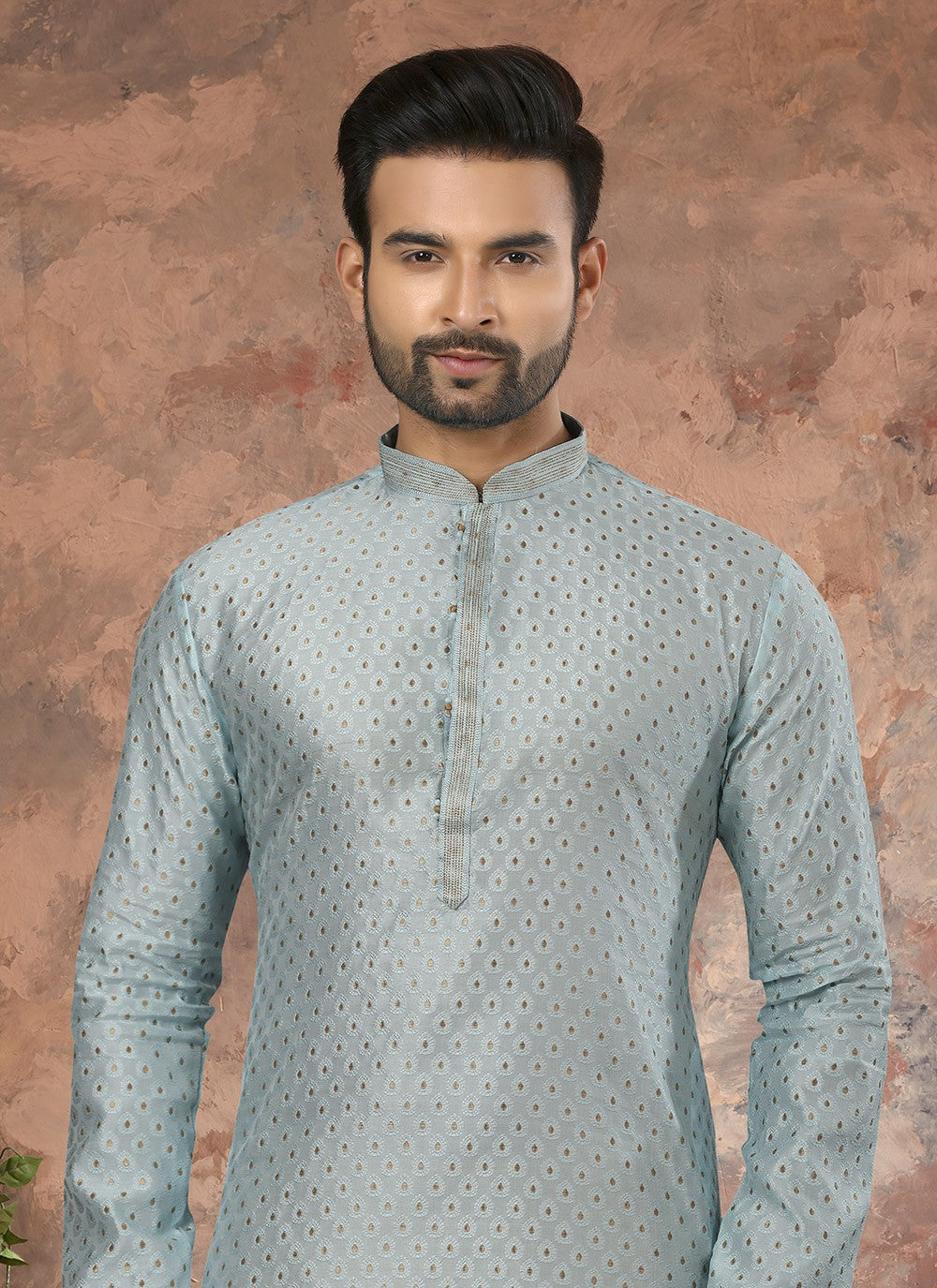 Thread Jacquard Grey Kurta - M5619