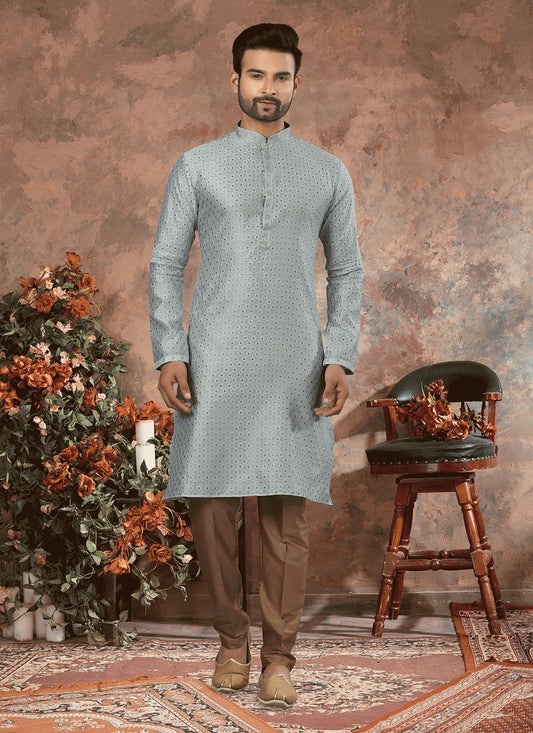 Thread Jacquard Grey Kurta - M5619