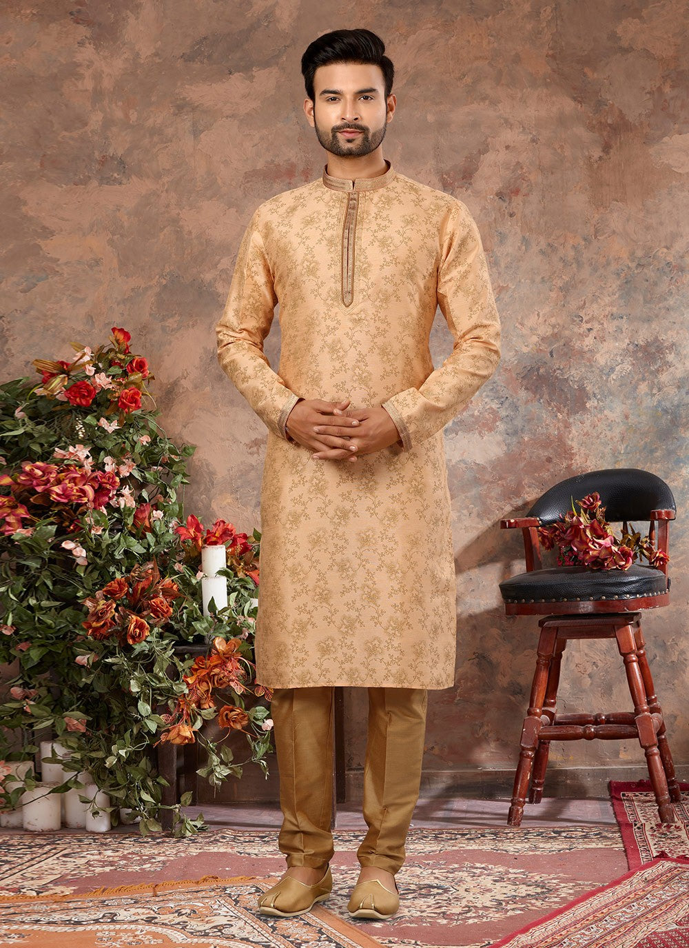 Digital Print Silk Peach Kurta - M5648