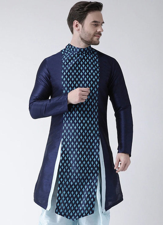 Weaving Zari Dupion Silk Blue Kurta - M2275