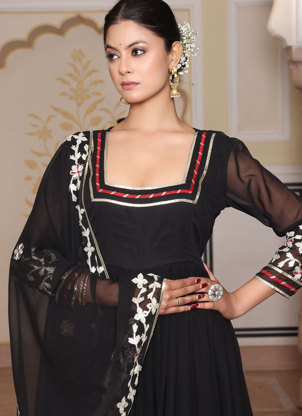 Salwar Suit Lace Black Georgette T5870