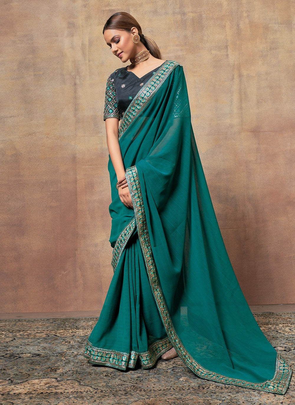 Traditional Embroidered Chiffon Saree - S6060