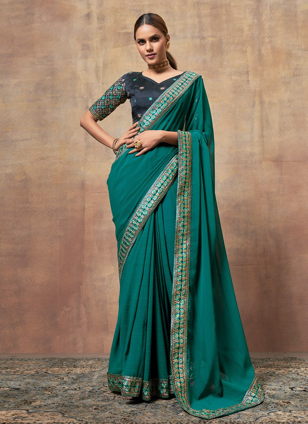 Traditional Embroidered Chiffon Saree - S6060
