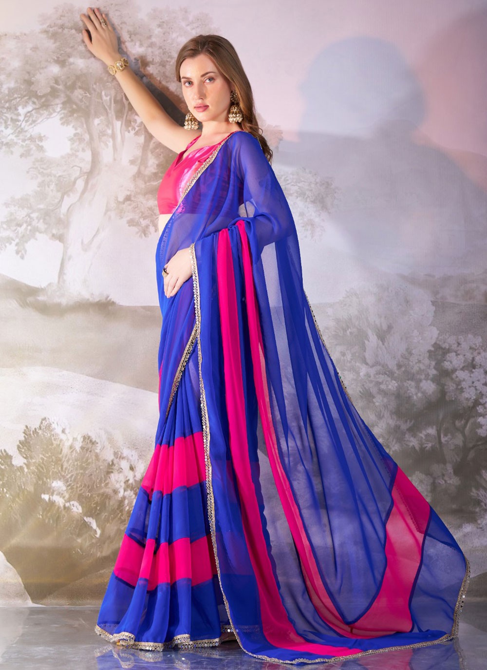 Lace Chiffon Multi Colour Saree S13977