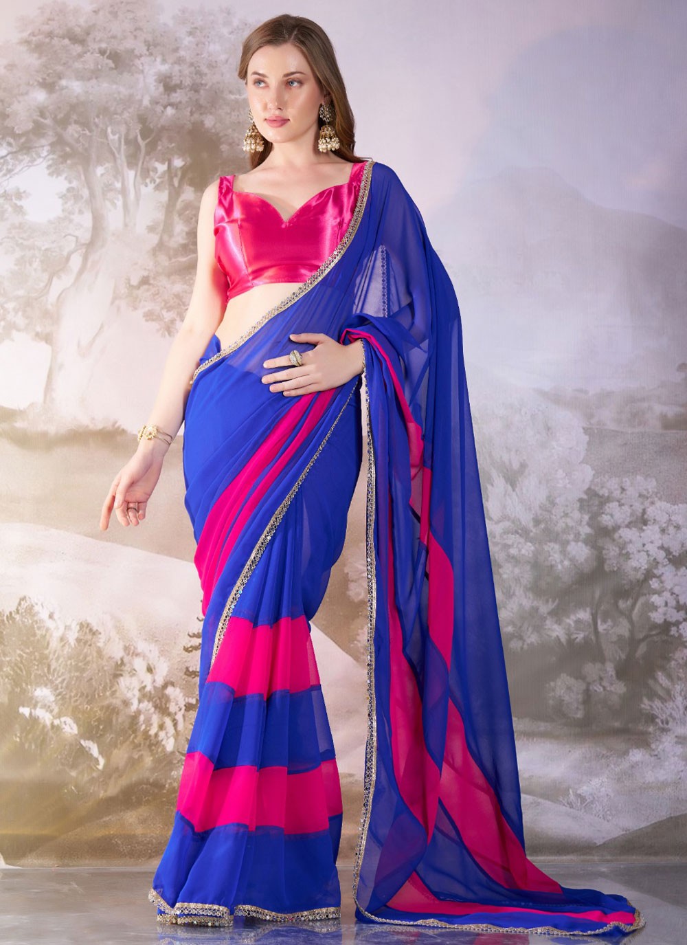 Lace Chiffon Multi Colour Saree S13739