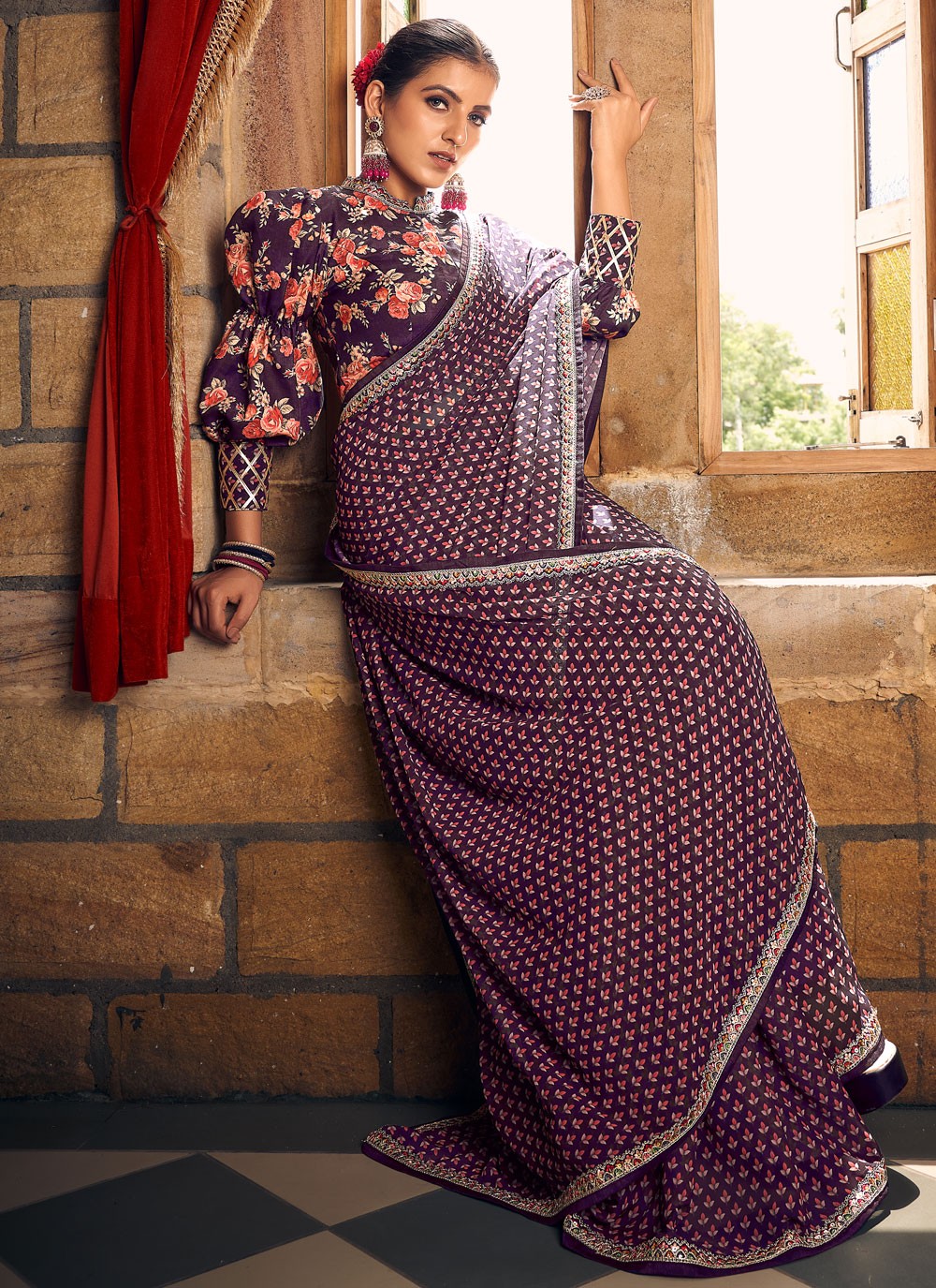 Designer Digital Print Fancy Fabric Saree - S8723