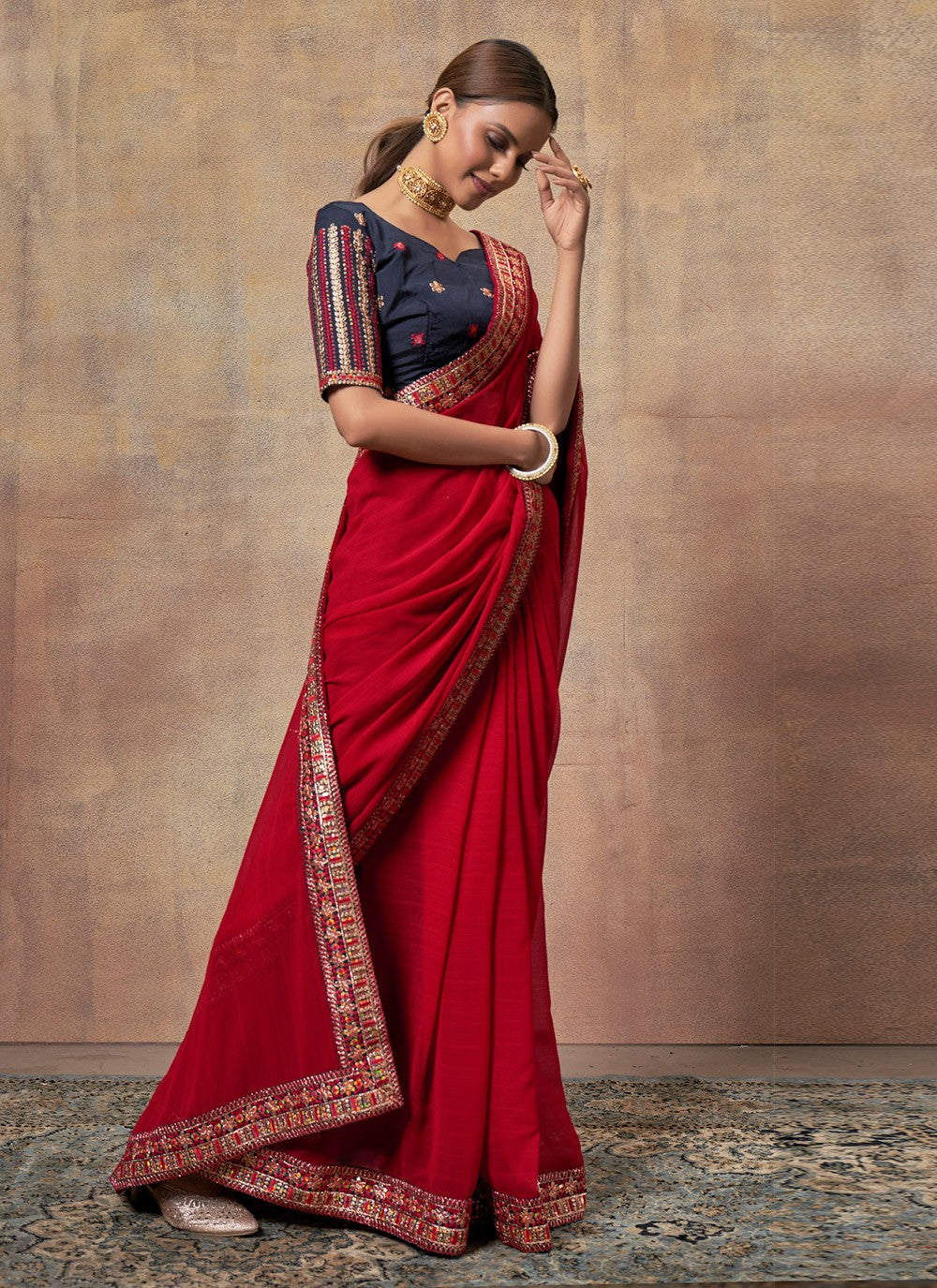 Traditional Embroidered Chiffon Saree - S6060