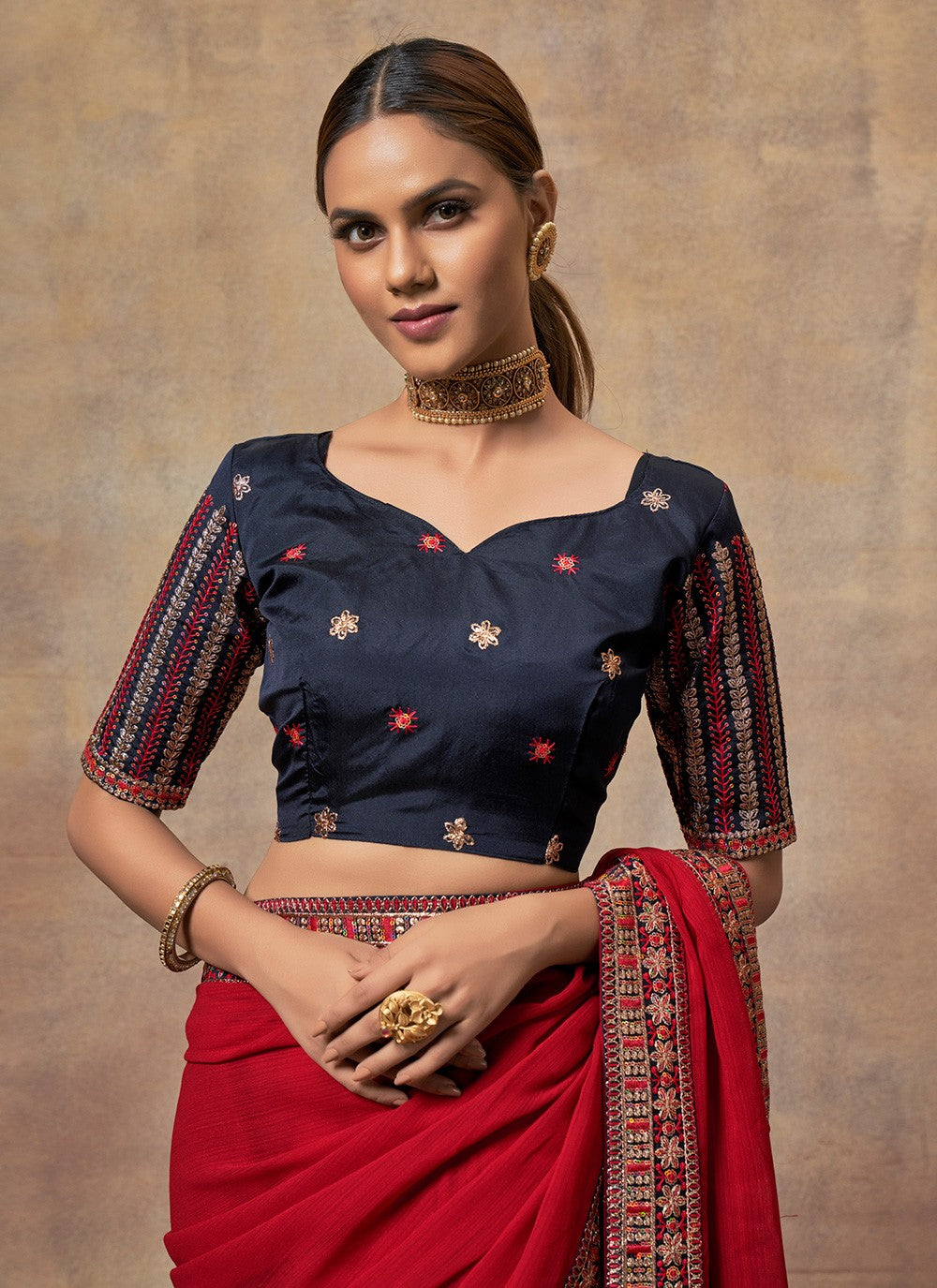 Traditional Embroidered Chiffon Saree - S6060