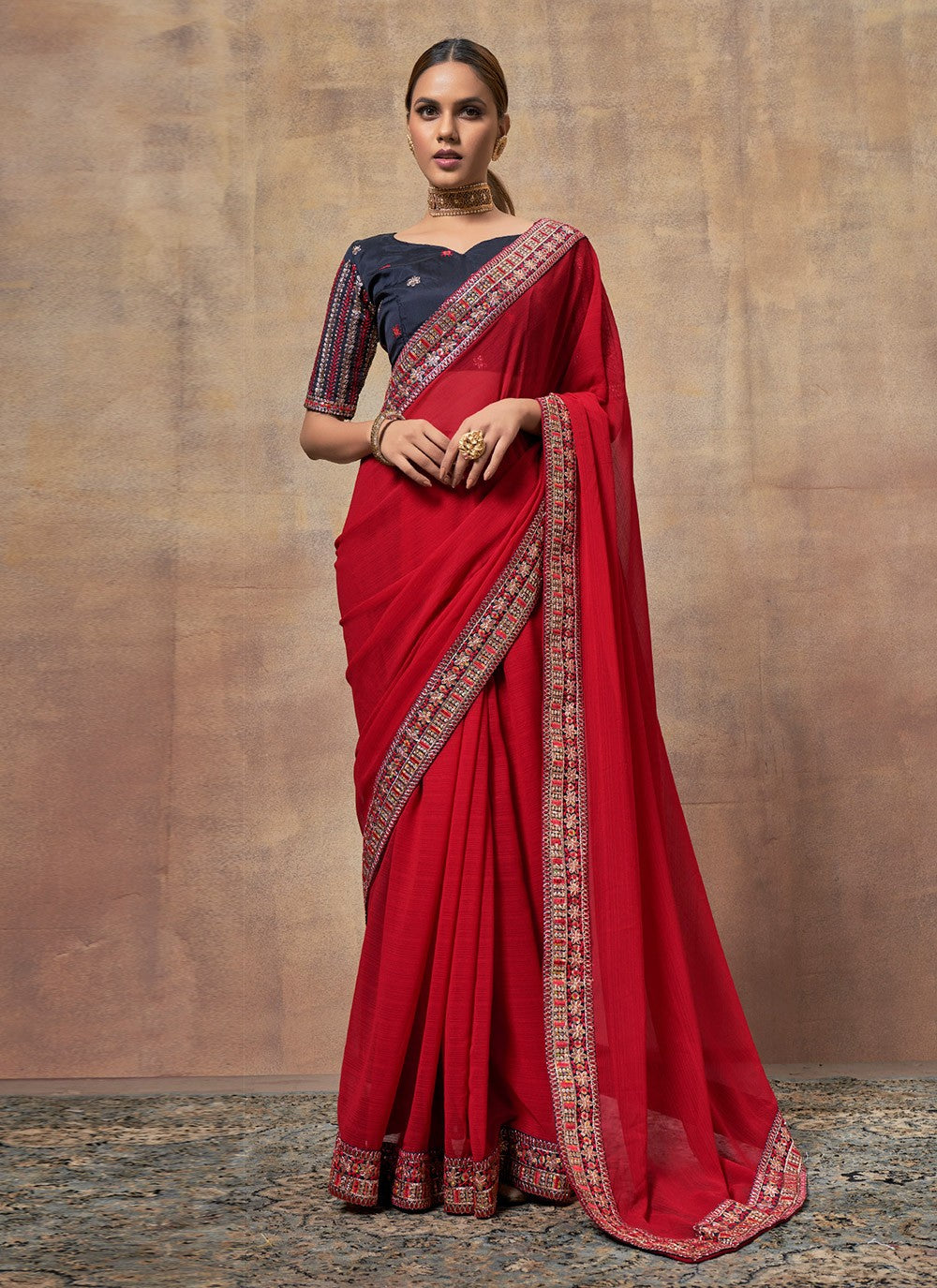 Traditional Embroidered Chiffon Saree - S6060
