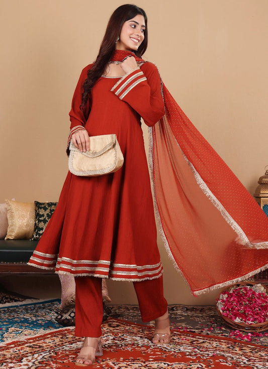 Salwar Suit Lace Crimson, Red Crepe Silk T5540