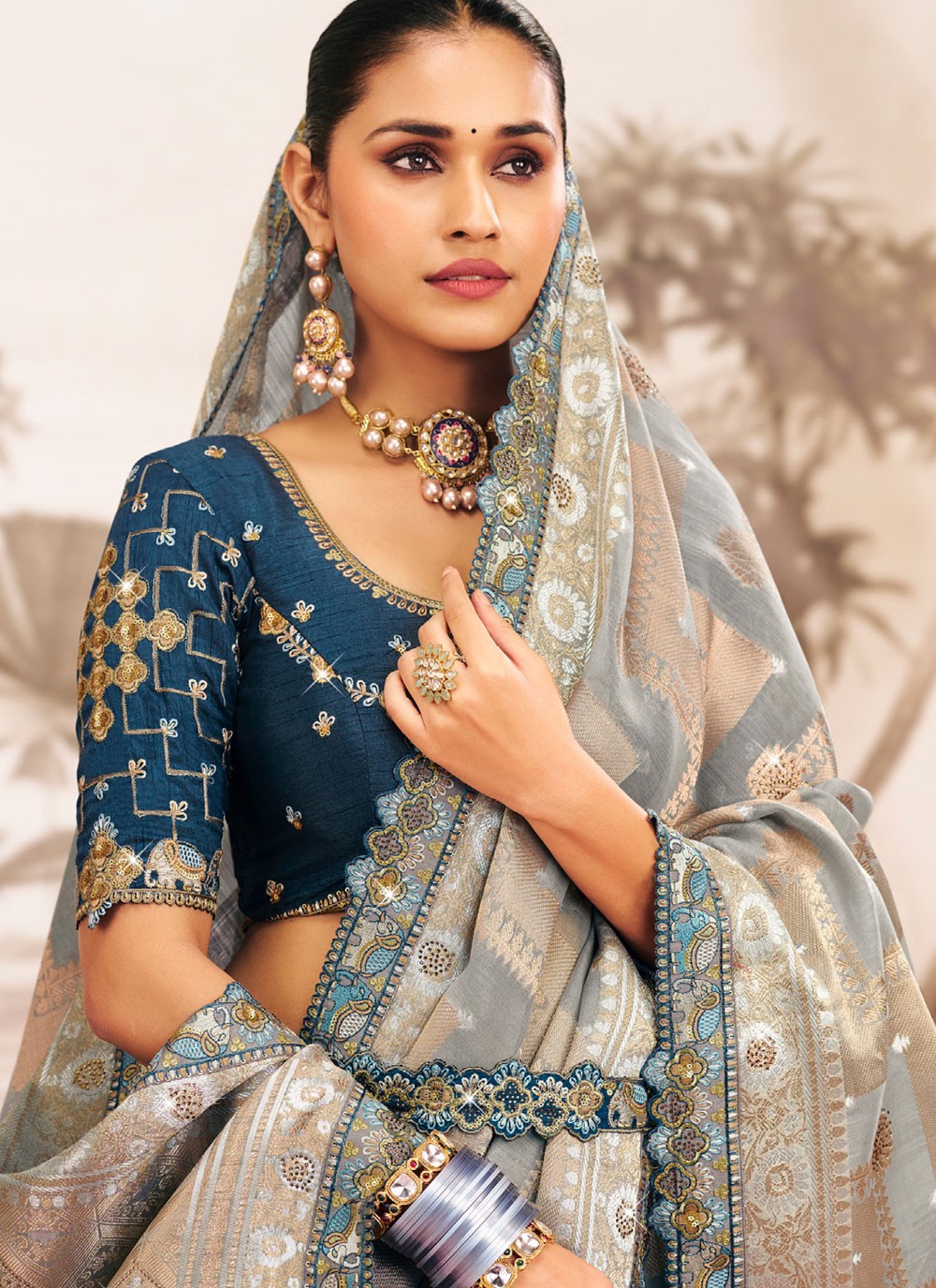 Multi Colour Silk Trendy Saree Embroidered, Lace S19595