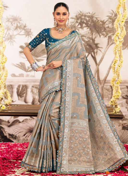 Multi Colour Silk Trendy Saree Embroidered, Lace S19595