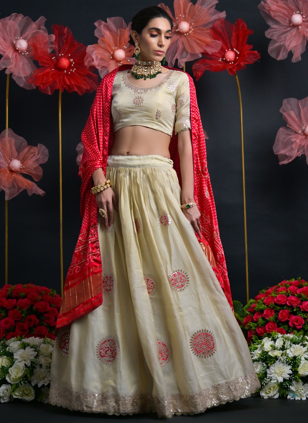 Border Work Viscose Off White Lehenga Choli L3447