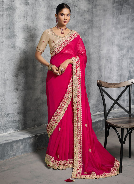 Pink Rangoli Contemporary Saree Embroidered, Lace S19890