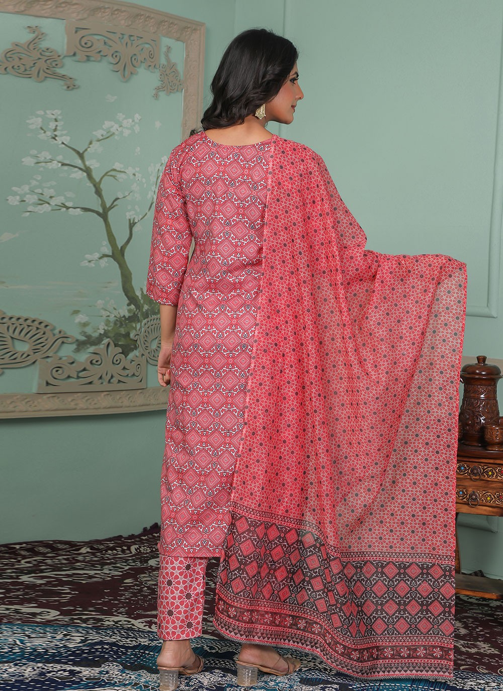 Salwar Suit Lace Pink Rayon T5041