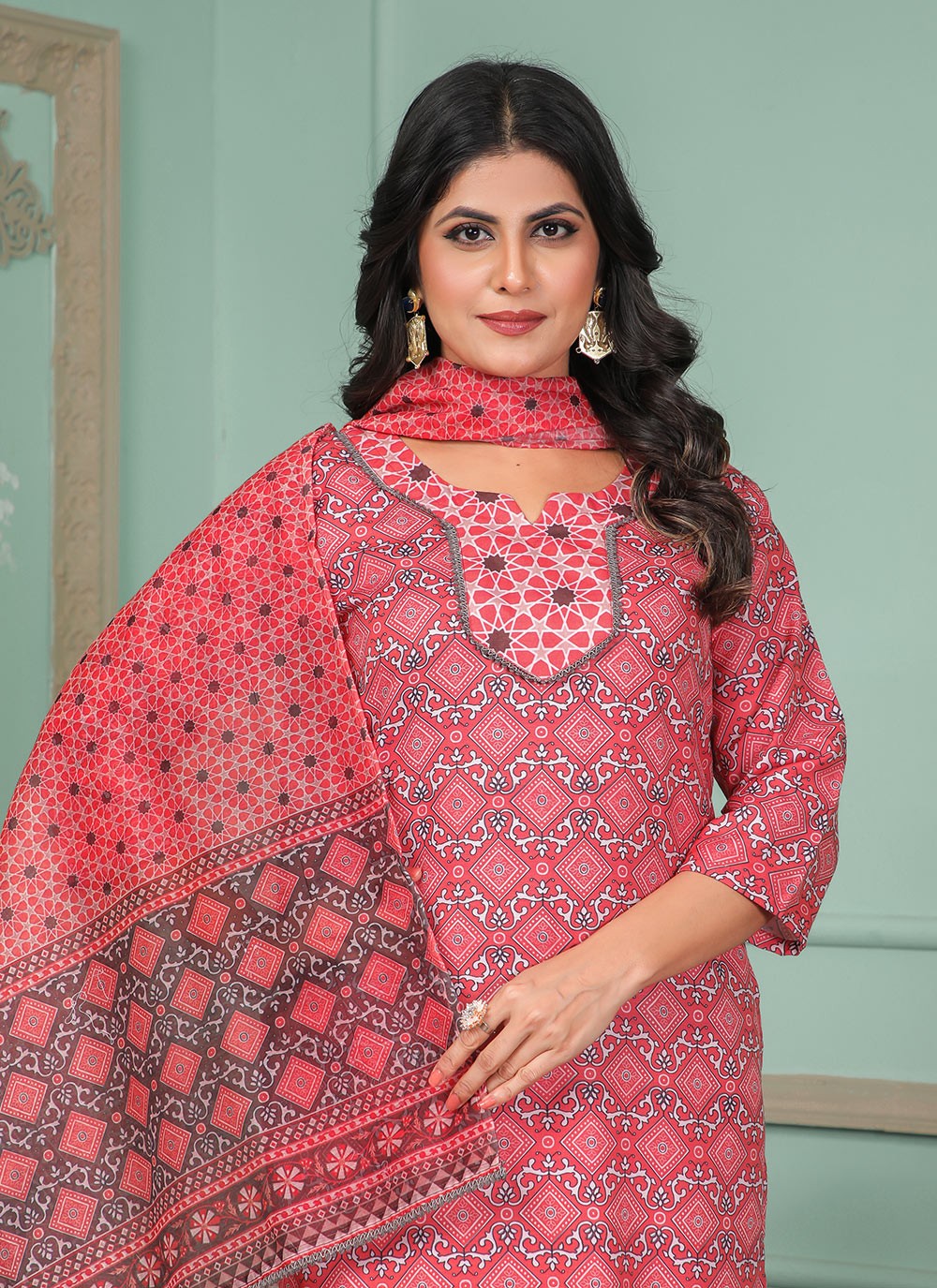 Salwar Suit Lace Pink Rayon T5041