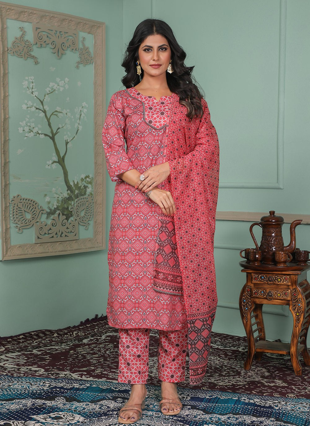 Salwar Suit Lace Pink Rayon T5041