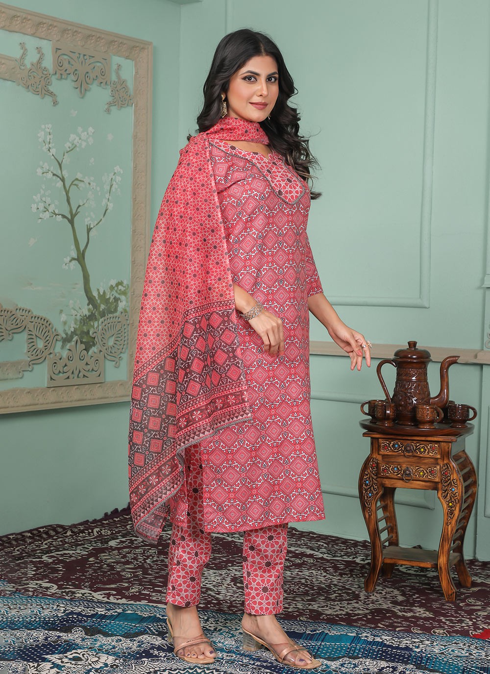 Salwar Suit Lace Pink Rayon T5041