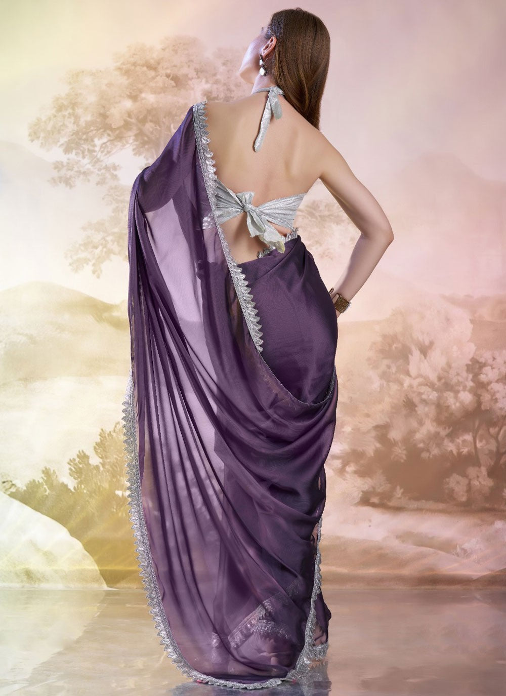 Traditional Border Work Purple Rangoli Saree S13524