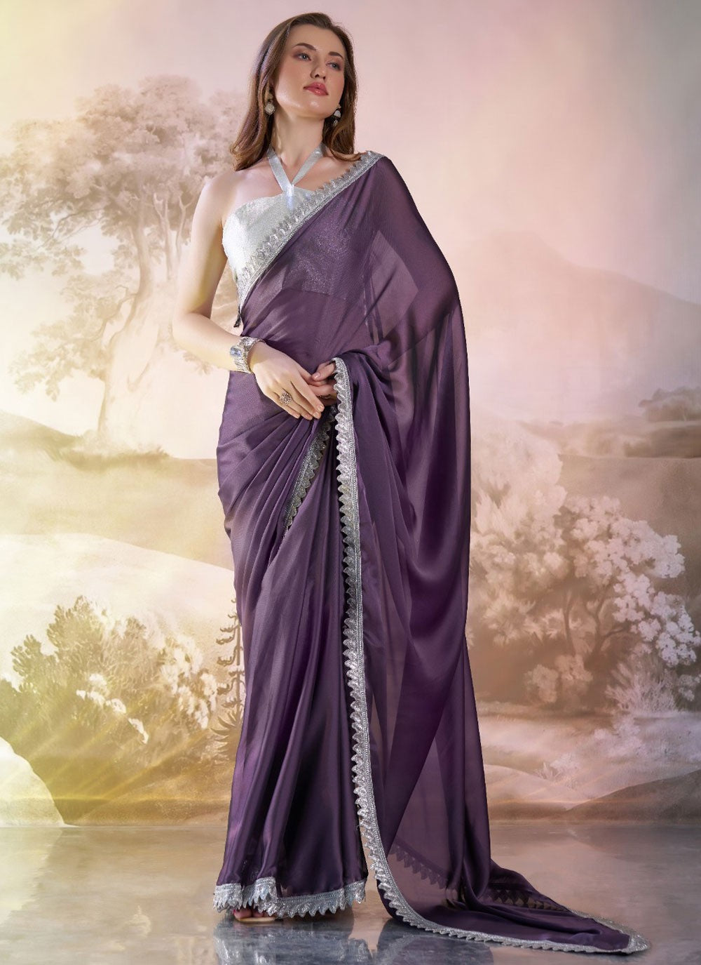 Traditional Border Work Purple Rangoli Saree S13524