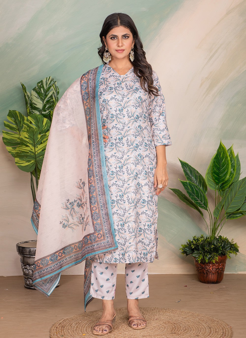 Pant Style Suit Lace Off White Rayon T5047