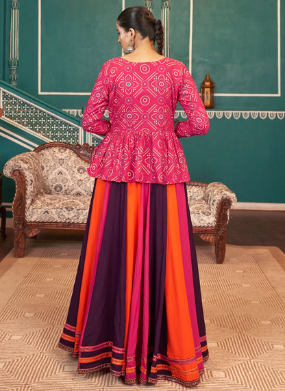 Foliage Prints Poly Silk Readymade Lehenga Choli - L2411
