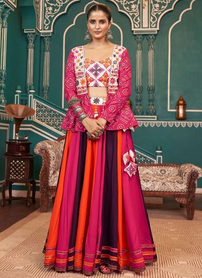 Foliage Prints Poly Silk Readymade Lehenga Choli - L2411