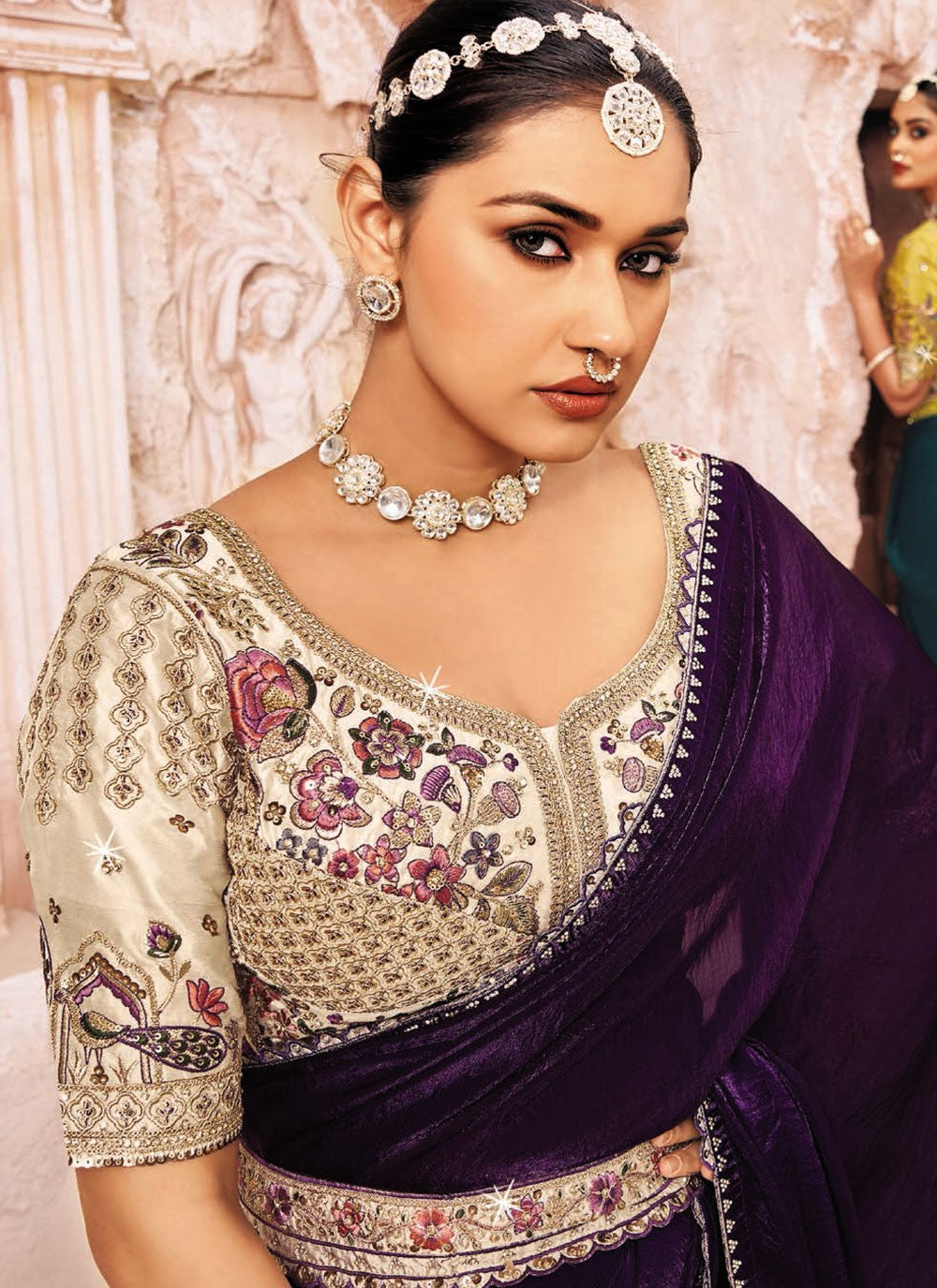 Purple Silk Saree Embroidered, Lace S19939