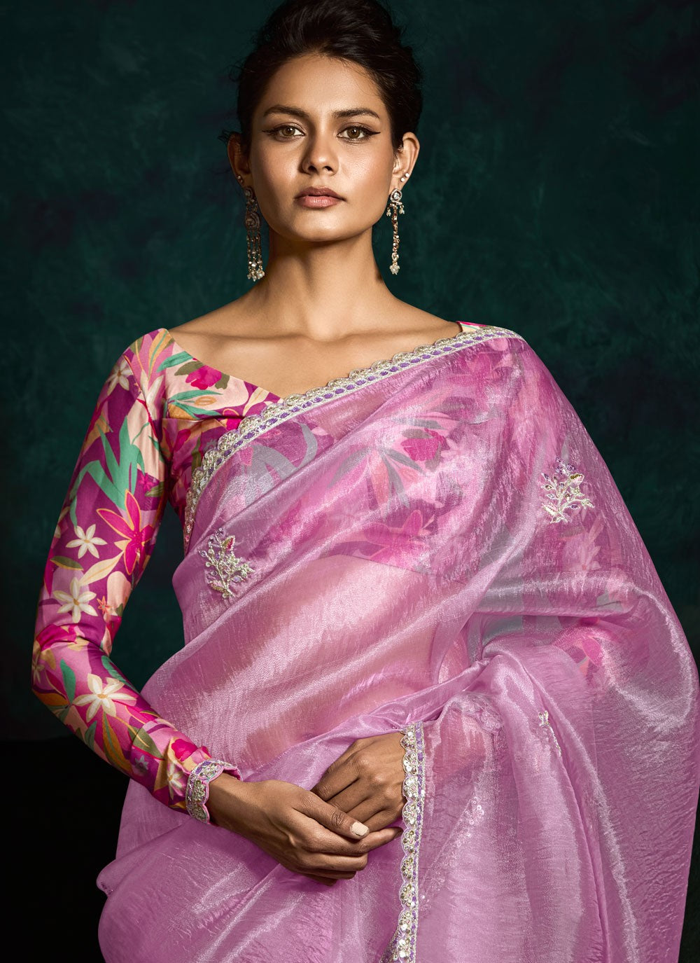 Contemporary Embroidered Lavender, Magenta Fancy Fabric Saree S13454